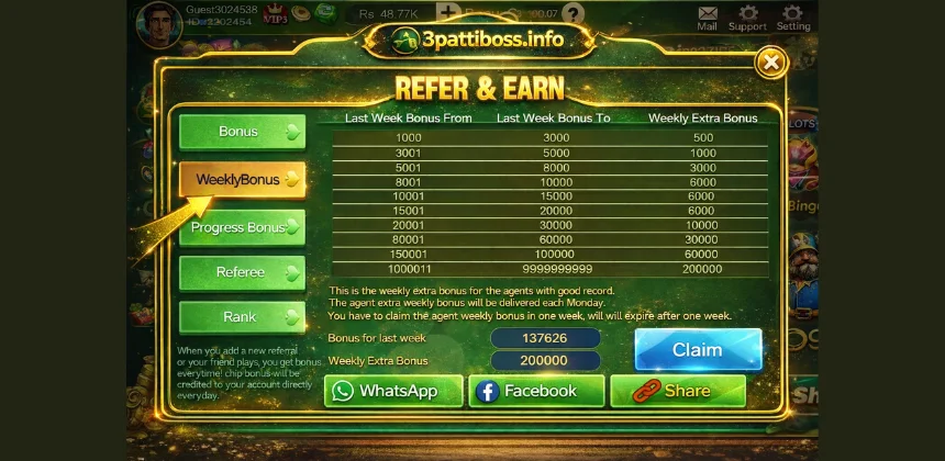 3 Patti Boss Weekly Agent Bonus Explained 2026 3 3pattiboss-weekly-agent-bonus